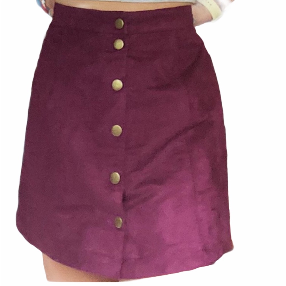 OLD NAVY CRANBERRY VELVET GOLD BUTTON SKIRT 4